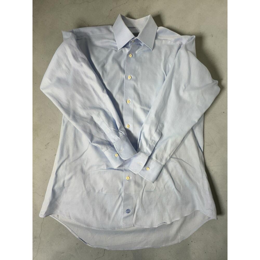 David Donahue Dress Shirt 16.5 32/33 Light Blue Trim Fit Button Down